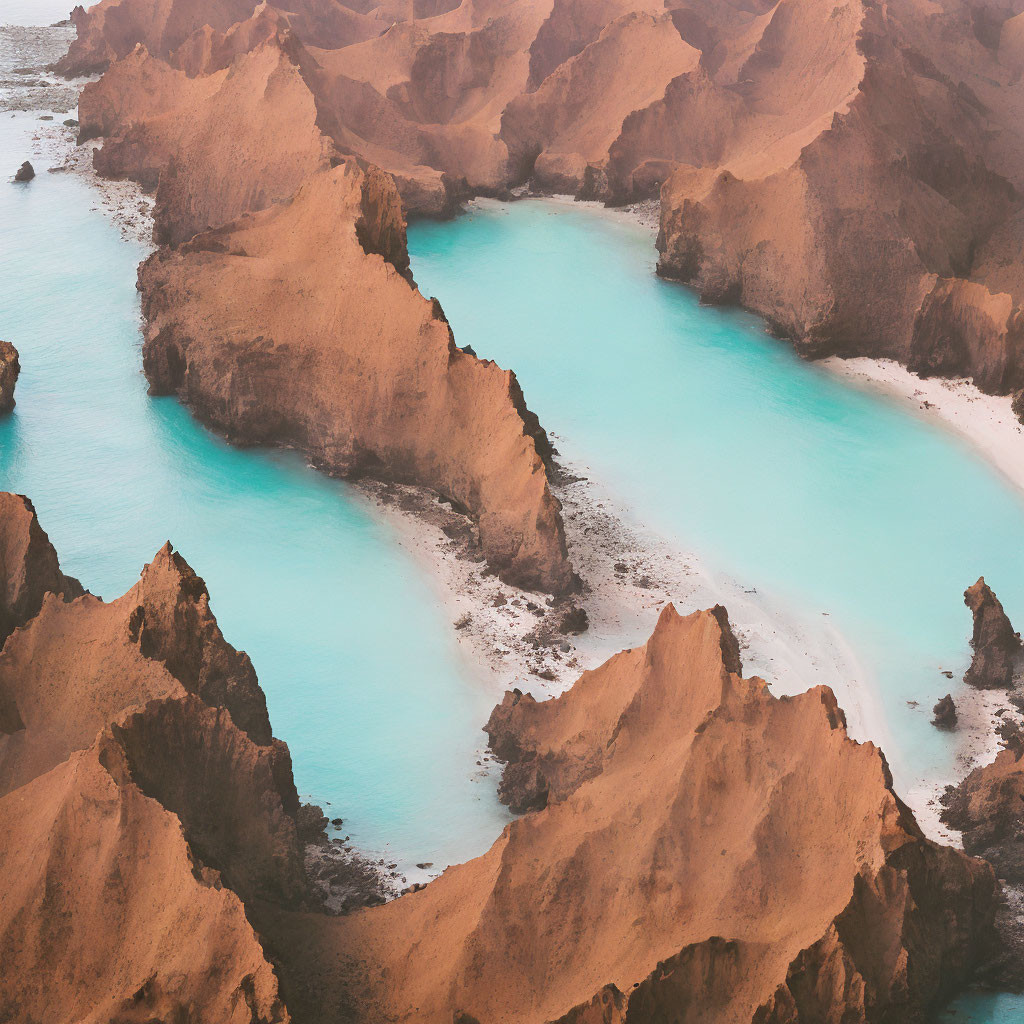 Turquoise Geothermal Pool Among Brown Rock Formations