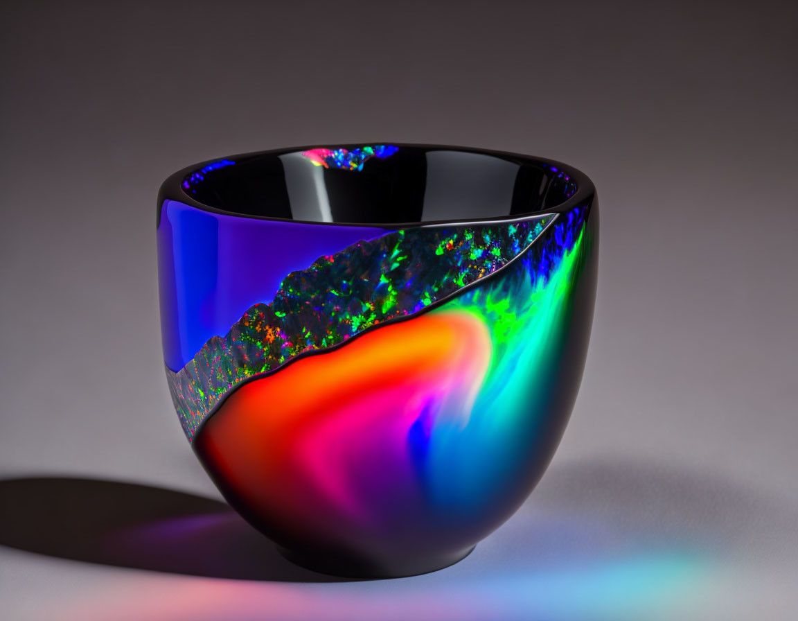 Colorful Spectrum Reflected in Glass Bowl on Plain Background