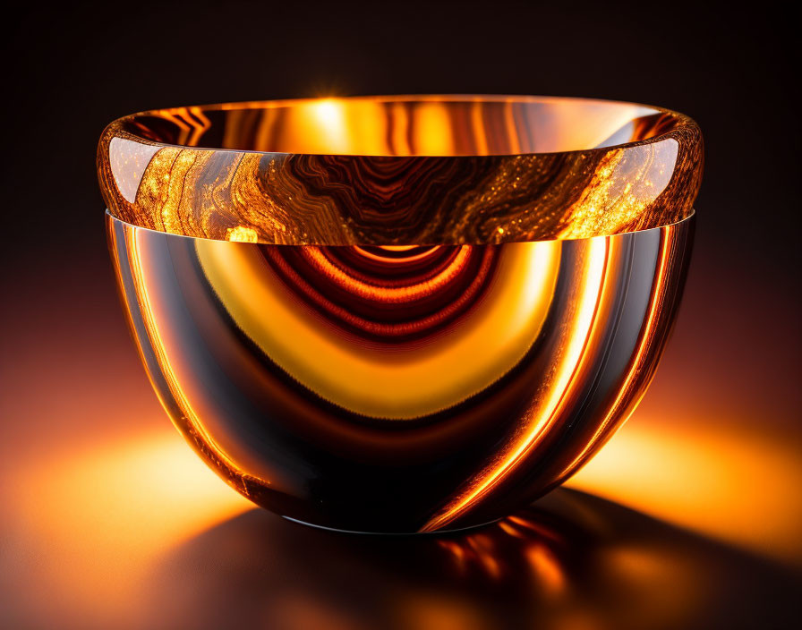 Swirling Amber and Black Glass Bowl on Warm Background