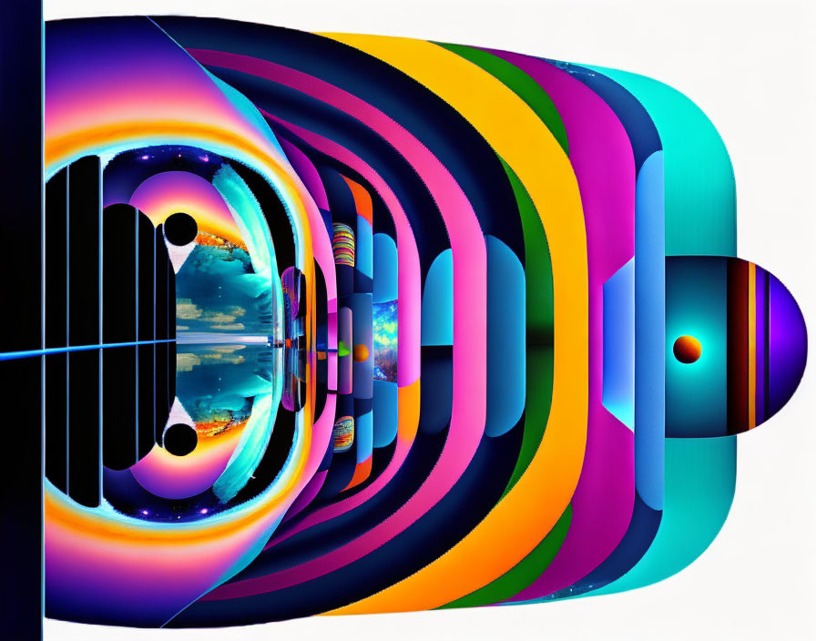 Colorful Abstract Art: Layered Shapes & Mirrored Sea Landscape