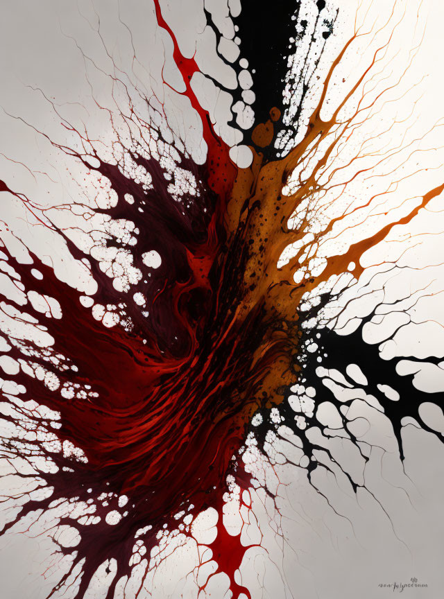 Vibrant red, black, and white abstract color explosion on light background