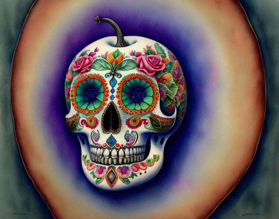 Colorful Floral Skull Art: Symbol of Mexican Day of the Dead