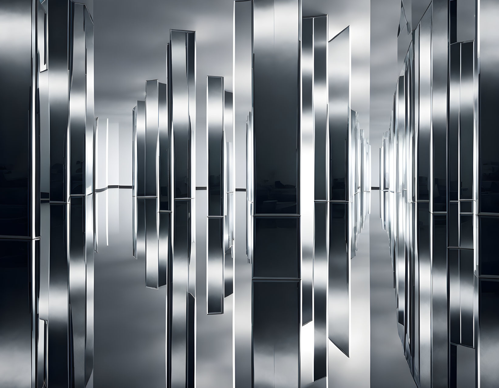 Vertical Reflective Surfaces Creating Futuristic Patterns