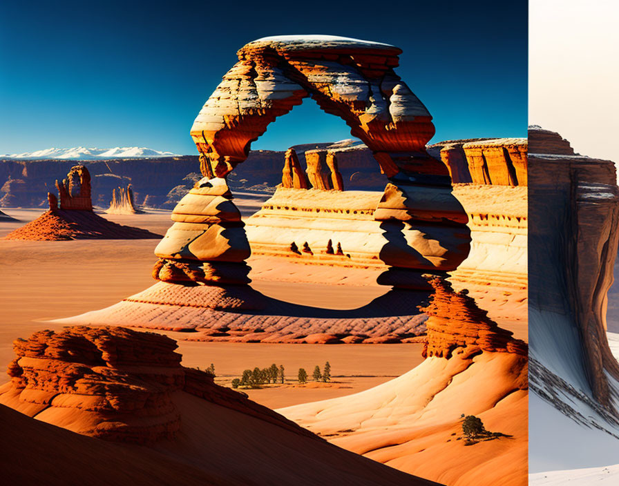 Unique Sandstone Arch in Dramatic Desert Landscape