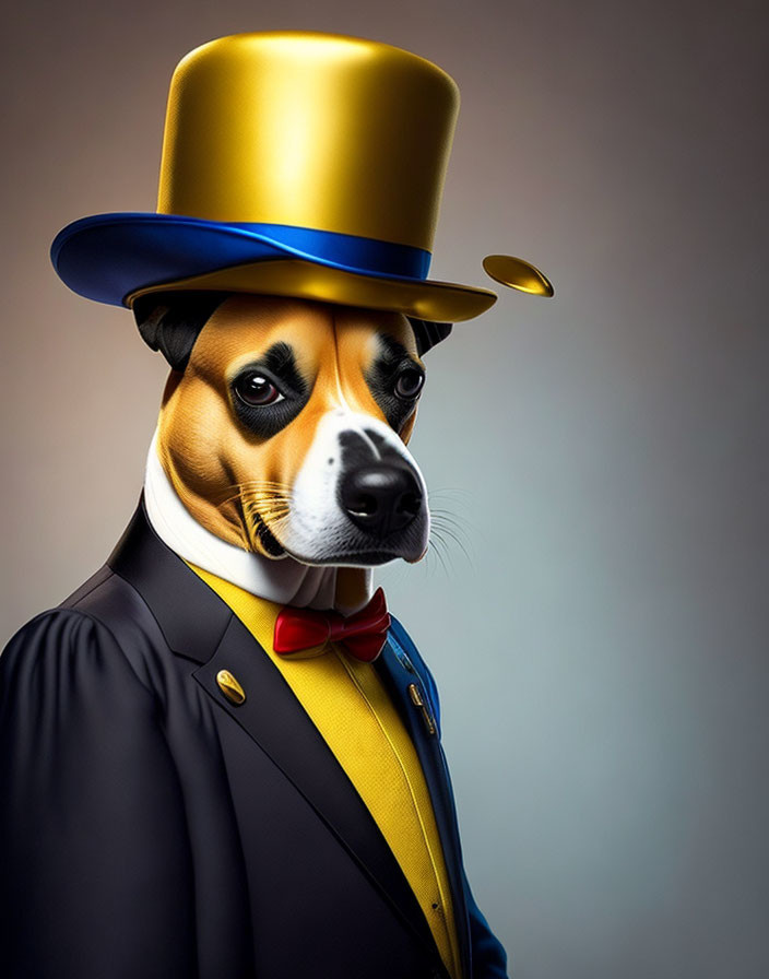 Dog in Top Hat and Suit on Gradient Background