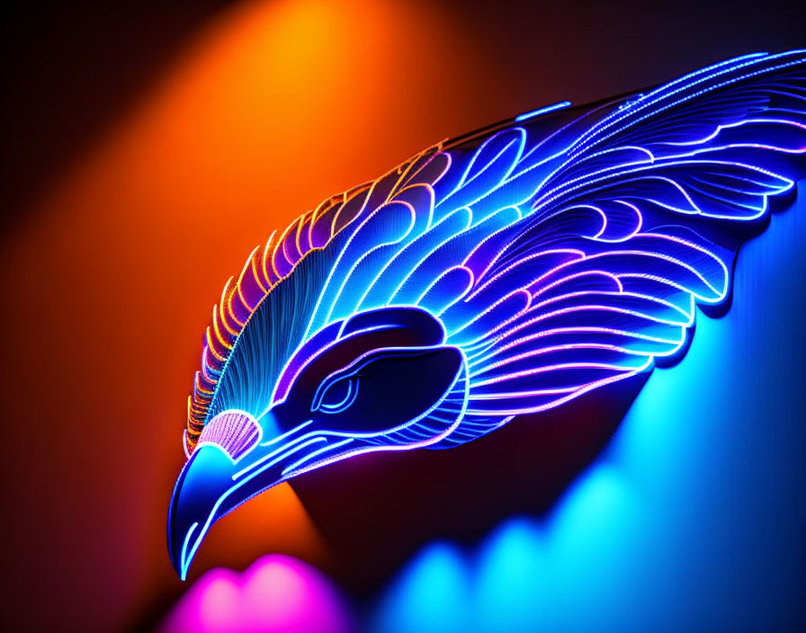 Stylized bird artwork with neon lights on orange and purple gradient