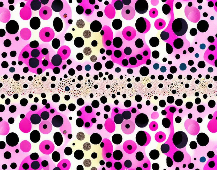 Pink and Black Dot Abstract Pattern on Speckled White Background