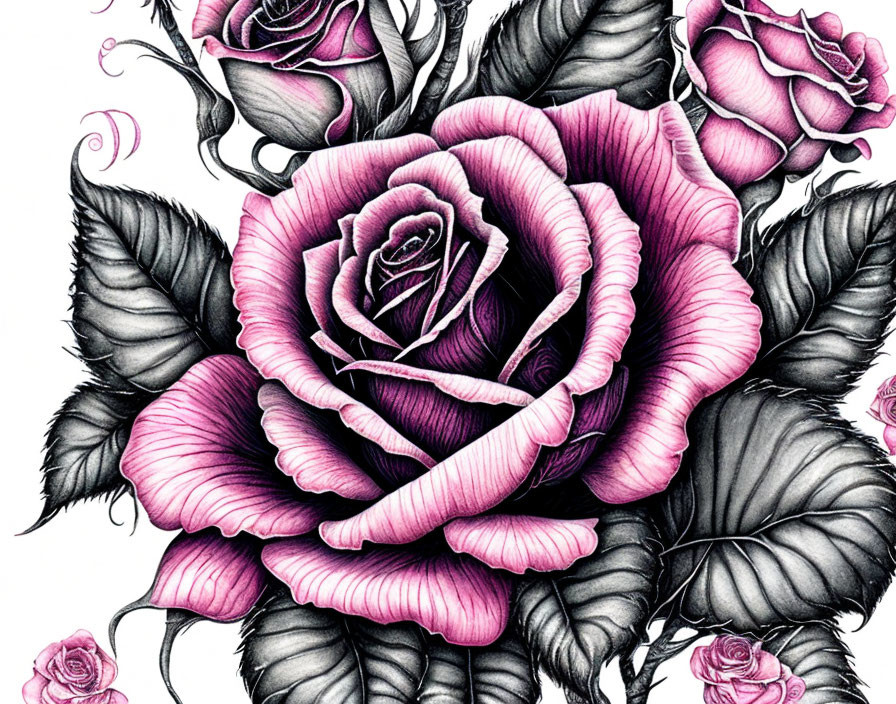 Detailed Purple Roses Illustration: Depth and Texture