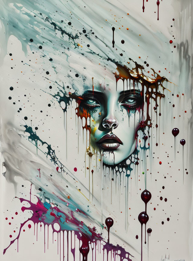 Colorful Abstract Portrait of Woman with Dramatic Makeup