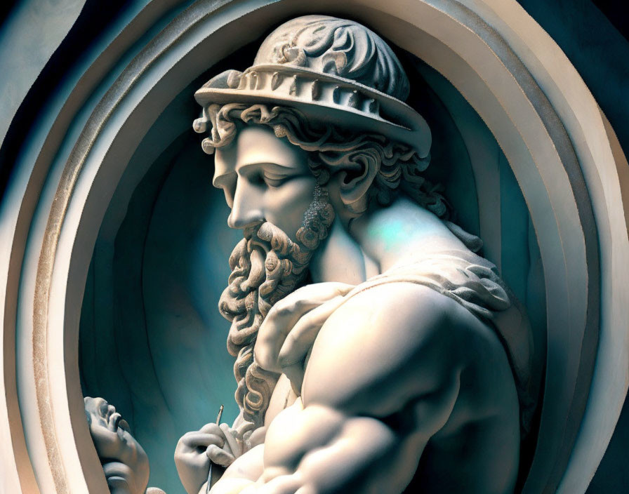 Detailed Bearded Male Figure Sculpture in Circular Frames