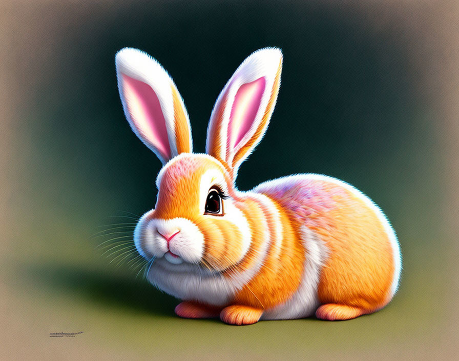 Colorful Bunny Illustration with Alert Ears on Muted Background