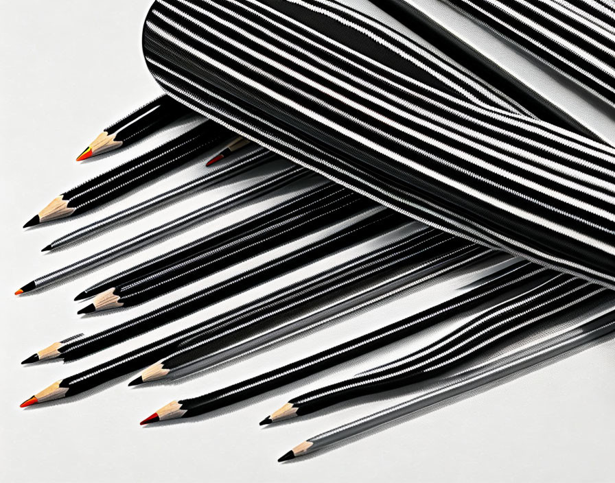 Black and white striped pattern pencils in fan arrangement