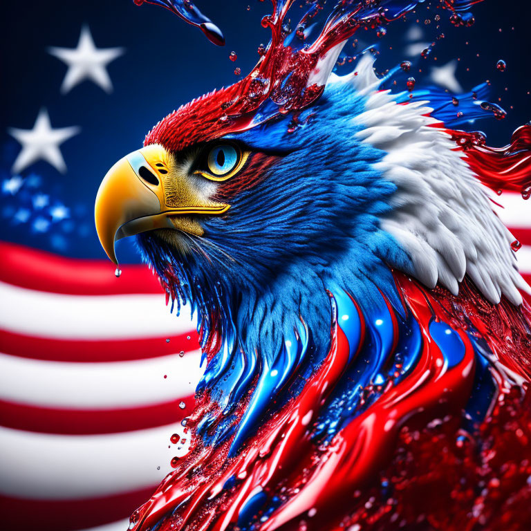 Vibrant Eagle Artwork on American Flag Background