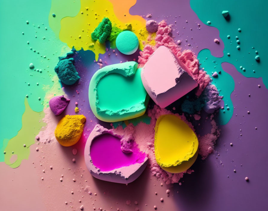 Vibrant Makeup Powders on Pink and Green Gradient Background