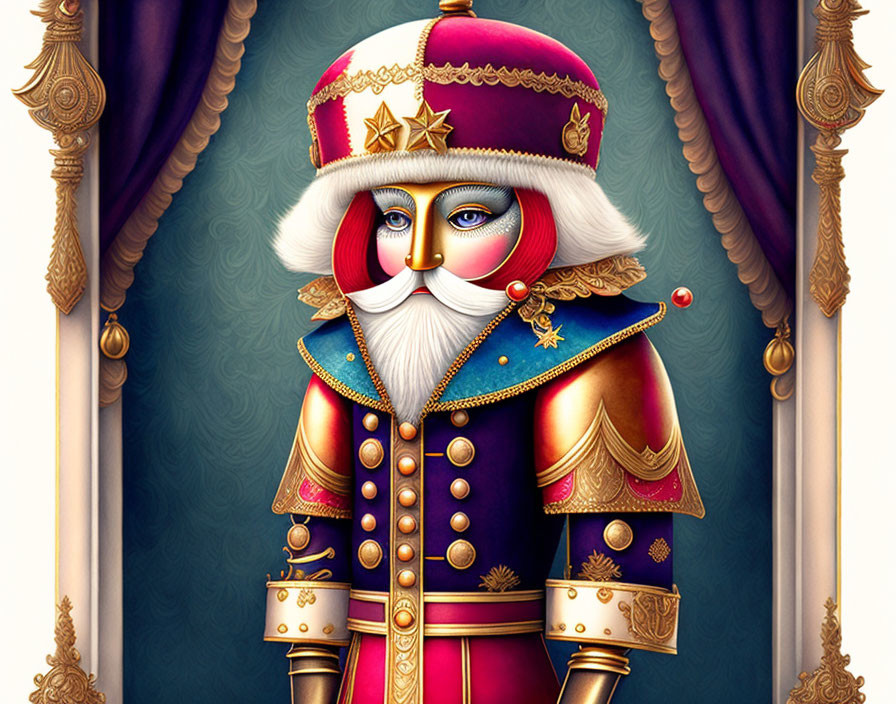 Regal nutcracker figure with white beard and royal attire