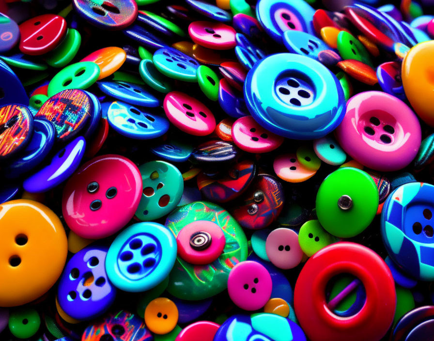 Assorted colorful buttons in different sizes, shapes, and patterns