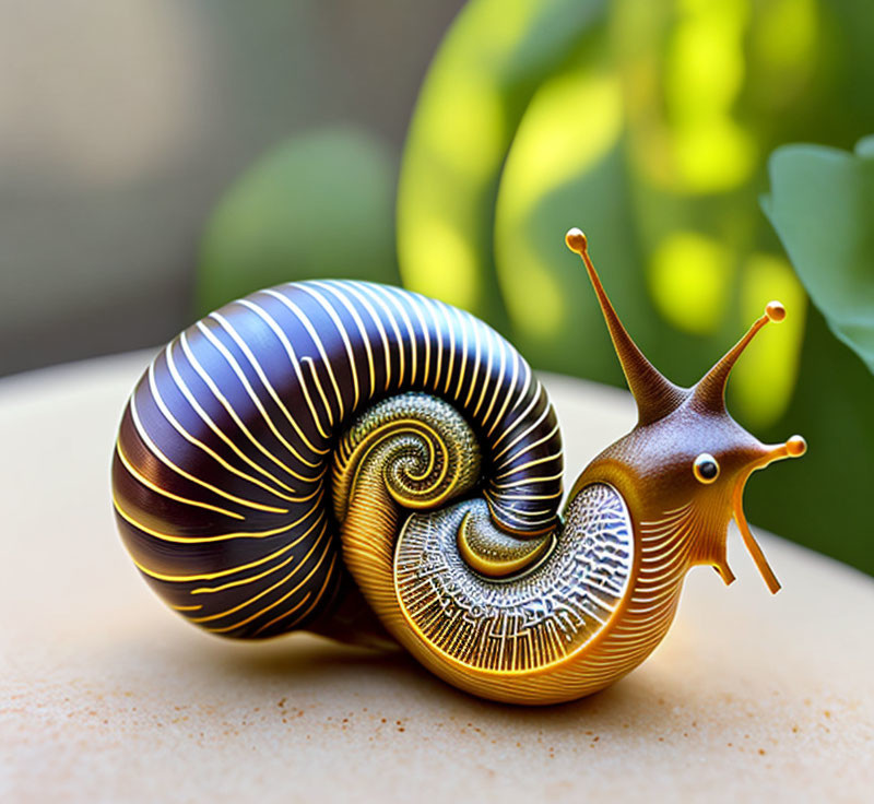 Fractal shell pattern on digitally enhanced snail in gold and black