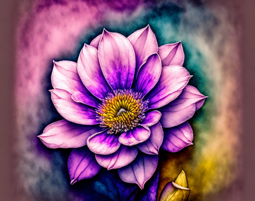 Colorful Purple Lotus Flower on Textured Multicolored Background