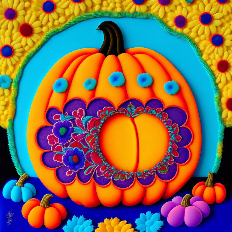 Colorful Stylized Pumpkin Image with Decorative Elements