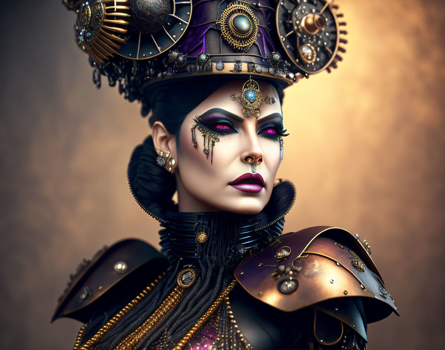 Elaborate Steampunk-Inspired Woman Portrait with Mechanical Elements