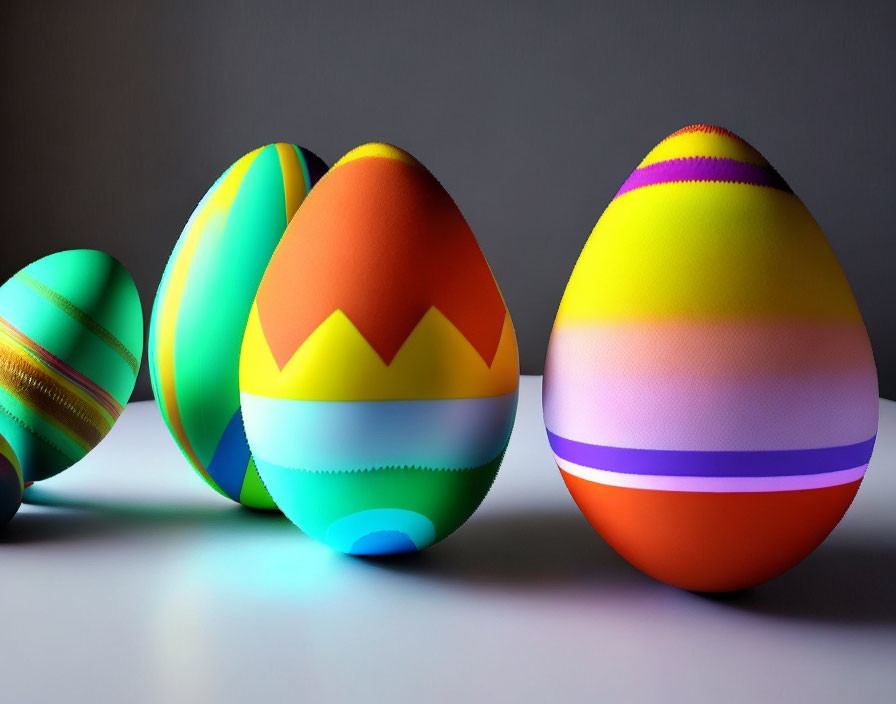 Vibrant Striped Easter Eggs on Gray Surface