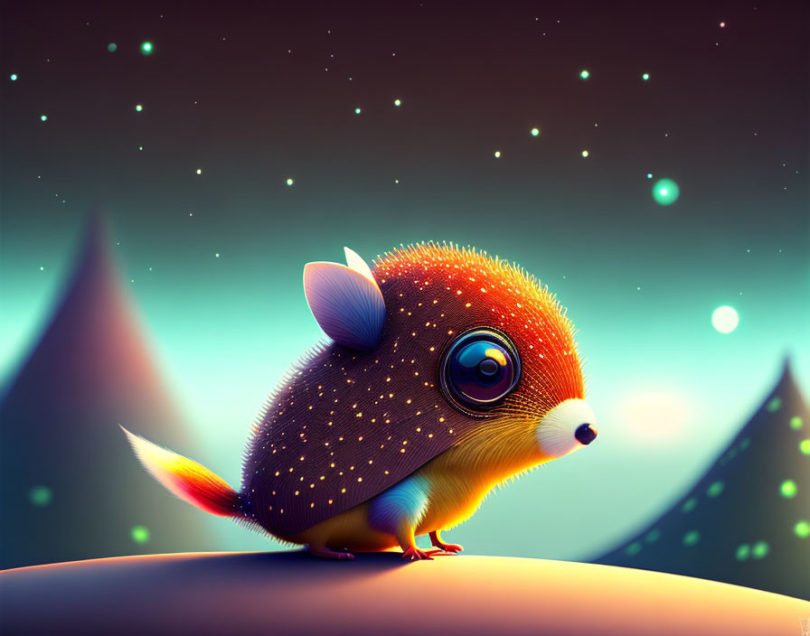 Vibrant illustration of cute rodent in night scene