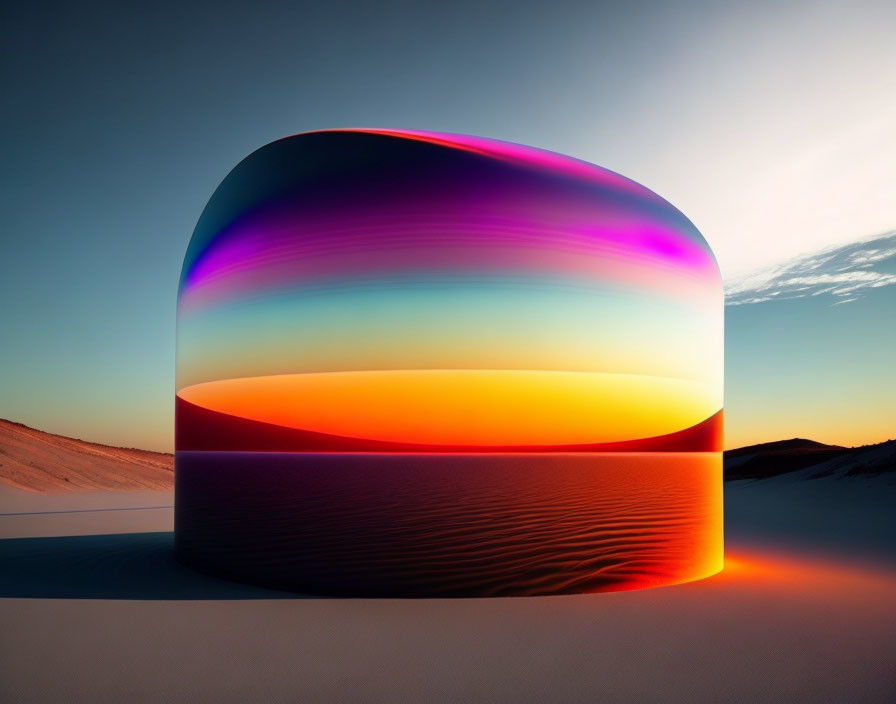 Multicolored Striped Arch in Desert Landscape at Sunset