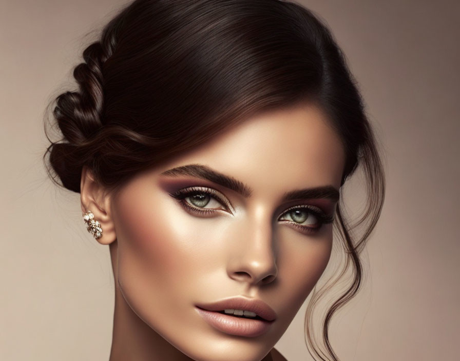 Portrait of Woman with Striking Green Eyes and Bold Makeup