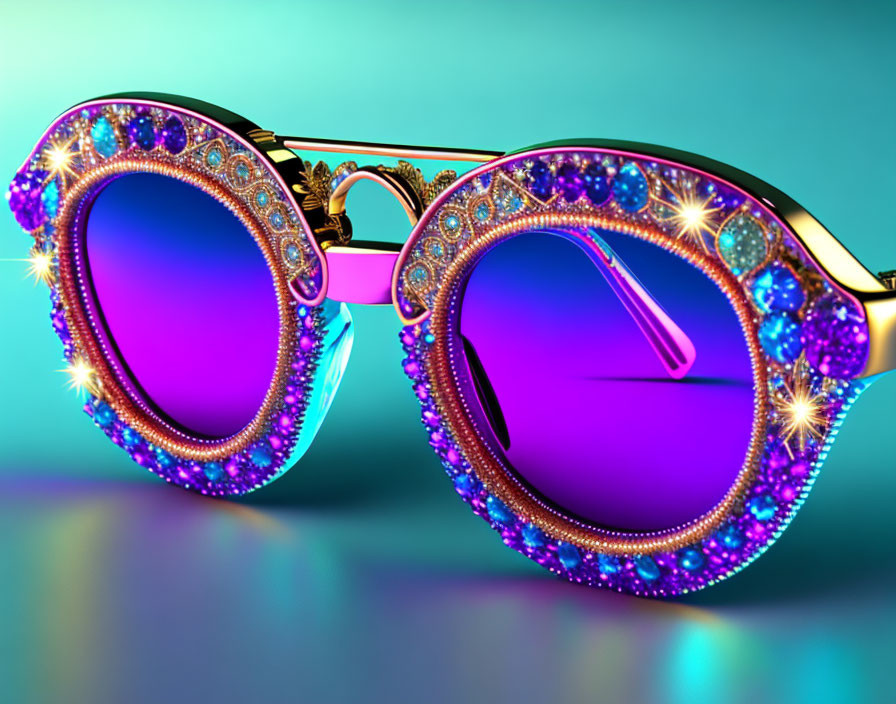 Purple Lens Sunglasses with Gemstone-Encrusted Frame