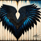 Colorful winged heart art on striped background