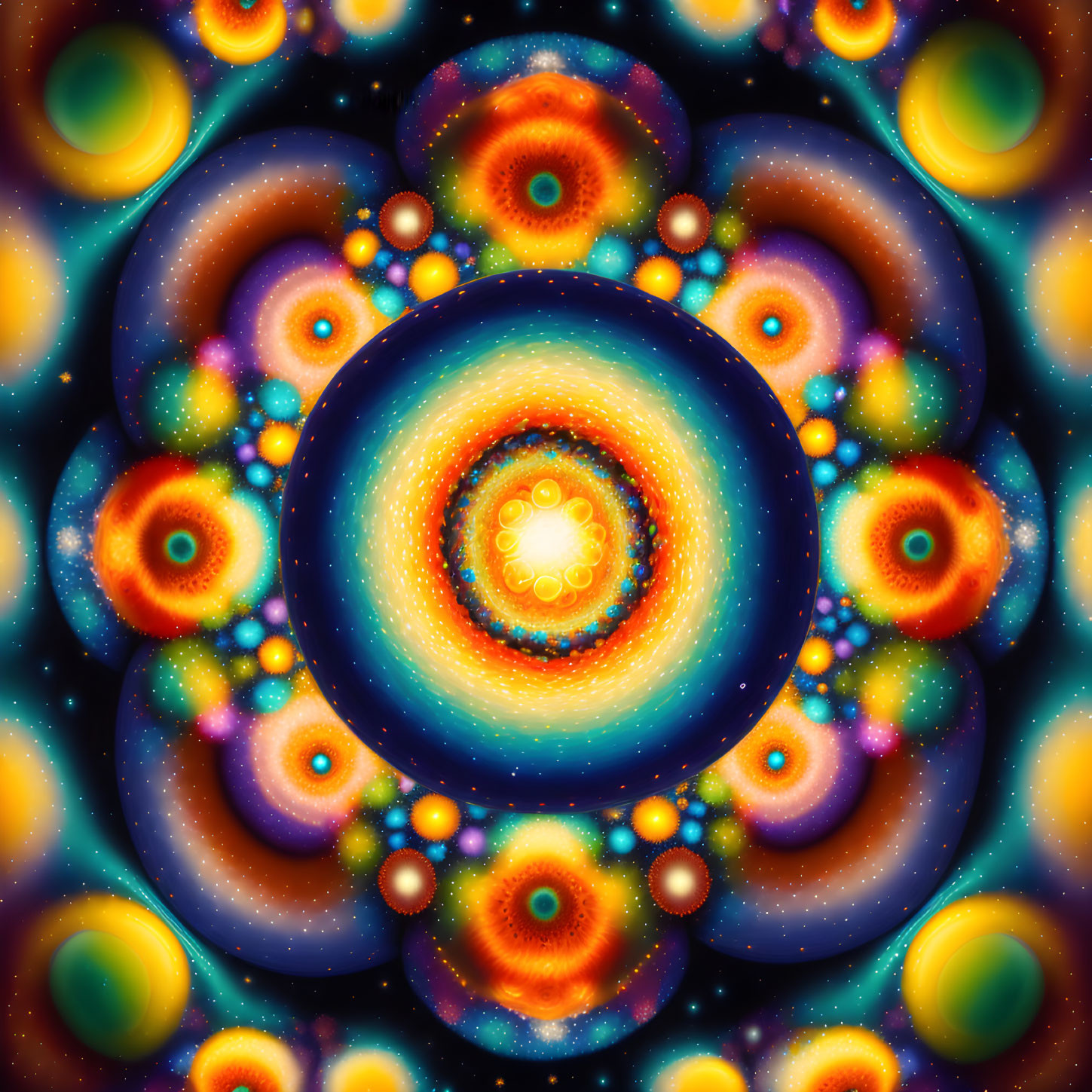 Colorful Mandala Fractal Design on Starry Background