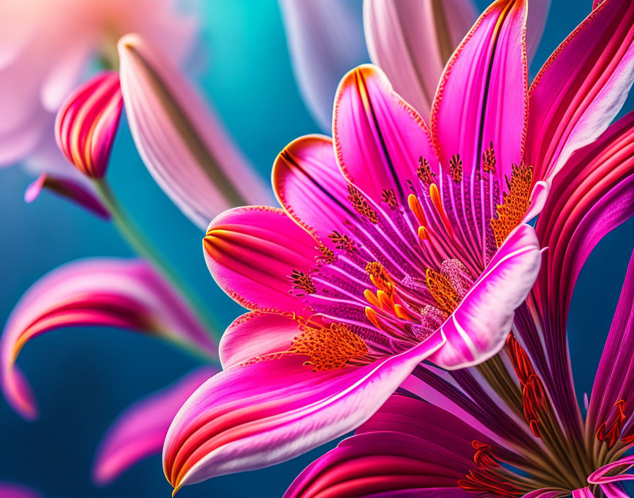 Close-Up of Vibrant Pink Lily with Prominent Stamens