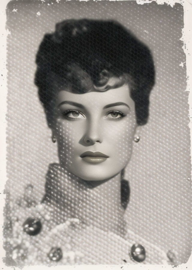 Classic Vintage Black and White Portrait of Woman with Short Curly Hair