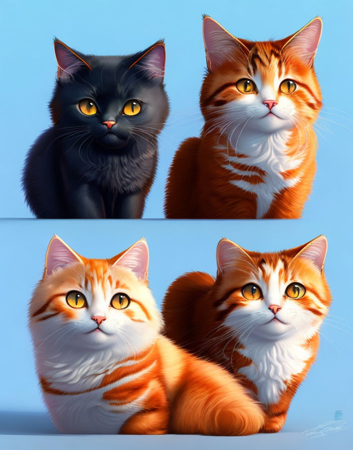 Highly Stylized Anthropomorphic Cats in Vibrant Colors