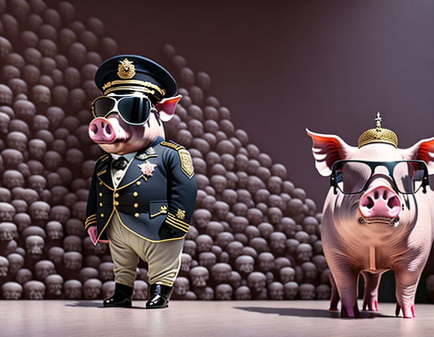 Anthropomorphic pigs in police and pilot uniforms