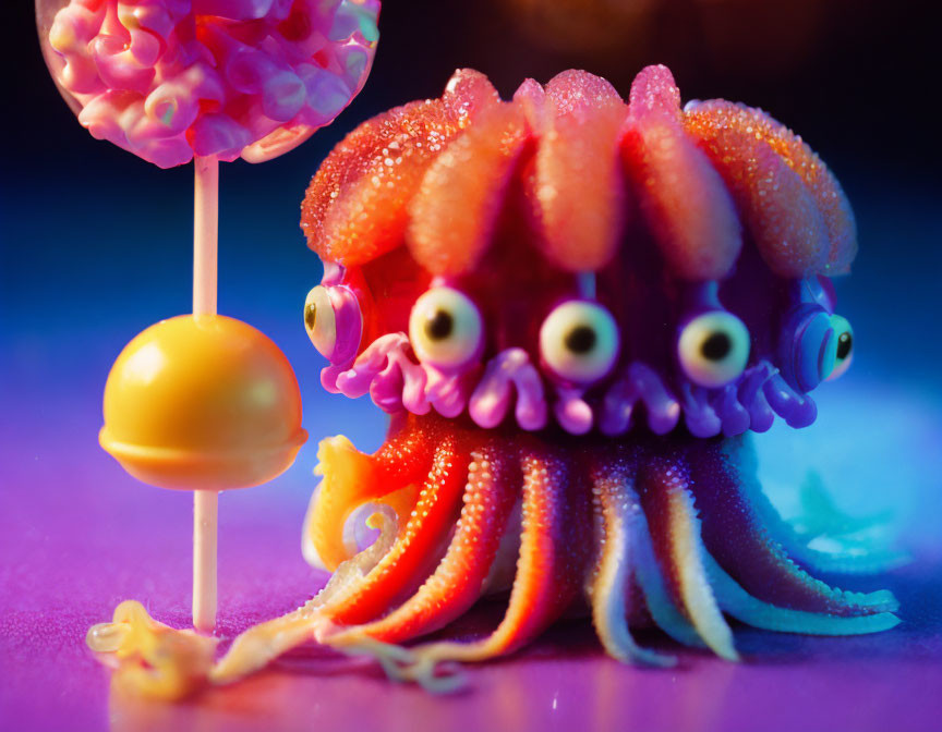 Colorful Candy Creature with Gummy Tentacles & Lollipop Eyes