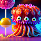 Colorful Candy Creature with Gummy Tentacles & Lollipop Eyes