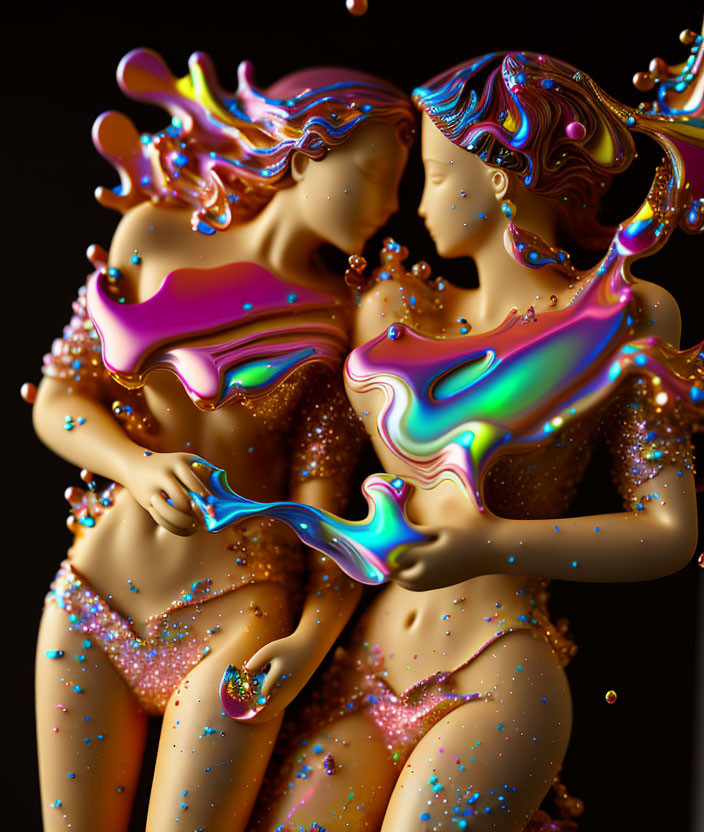 Fluid, glossy figures intertwined in vibrant colors