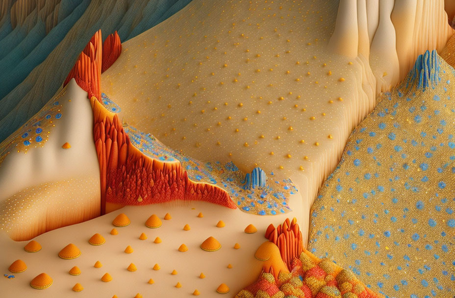 Abstract Textured Surface with Yellow, Orange, and Blue Undulating Shapes