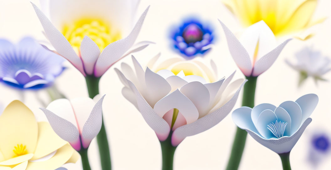 Stylized digital art of soft-colored flowers on pale background