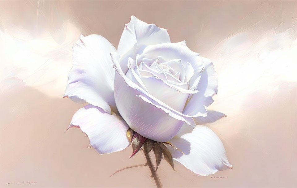 White Rose with Soft Petals and Pink Hues on Creamy Background