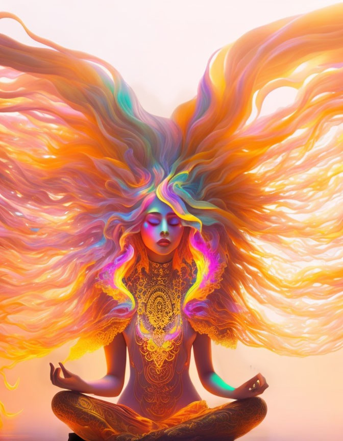 Colorful Meditation Artwork with Fiery Mane