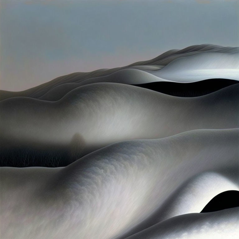 Monochromatic surreal landscape with wavy dune-like formations