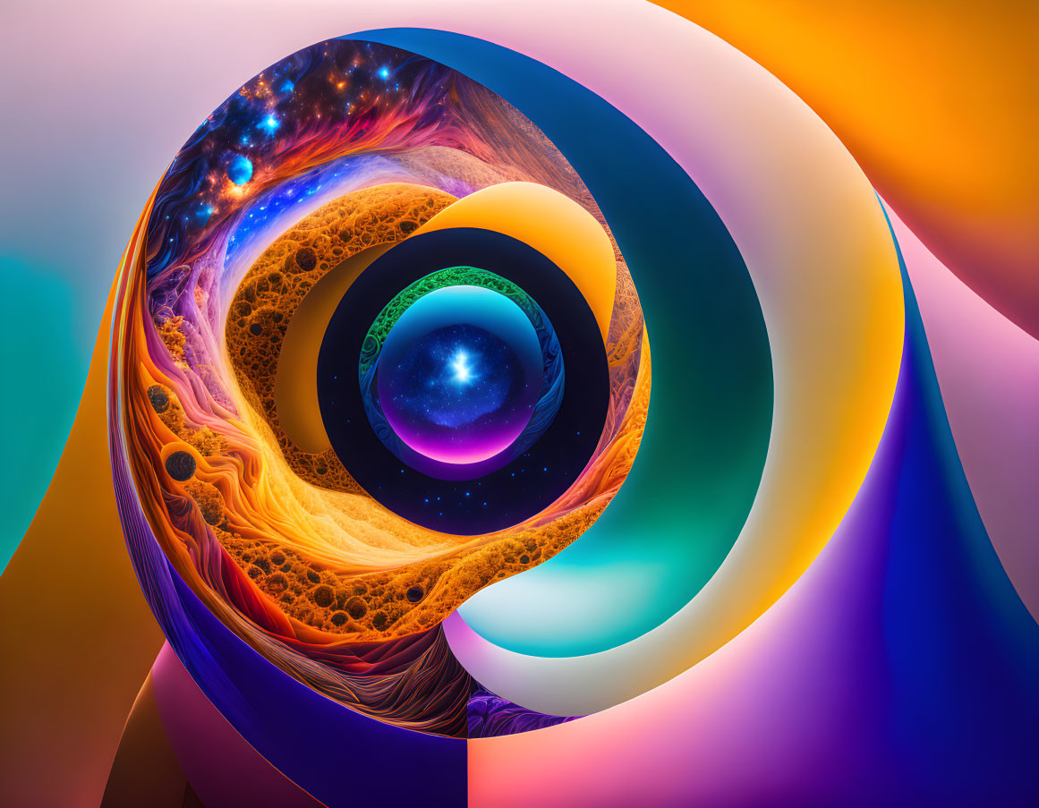 Colorful Abstract Art: Swirling Cosmic Patterns in Orange and Blue