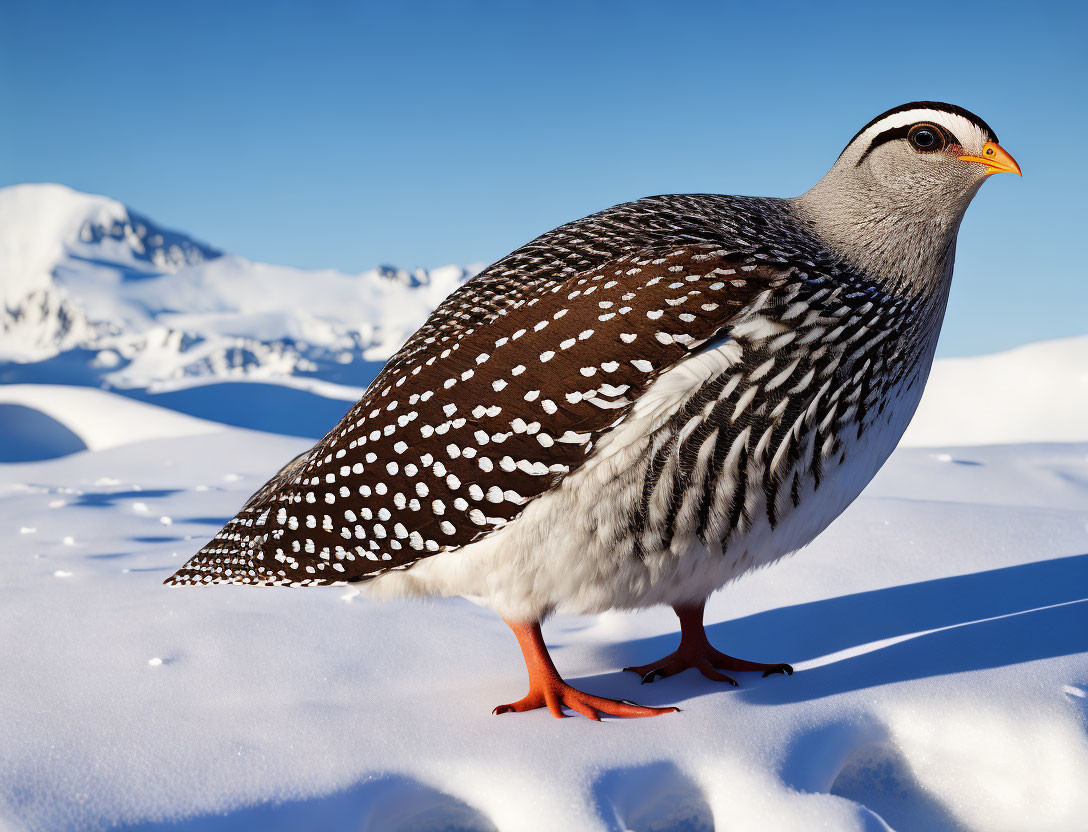 Brown and White Plump Partridge in Snowy Landscape