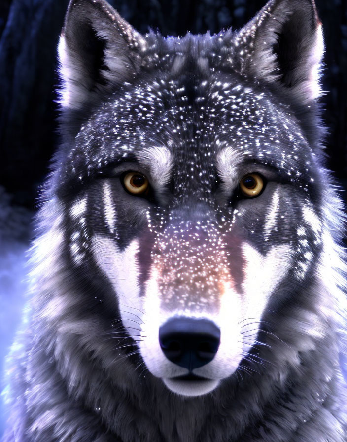 Wolf with Intense Yellow Eyes in Snowy Forest