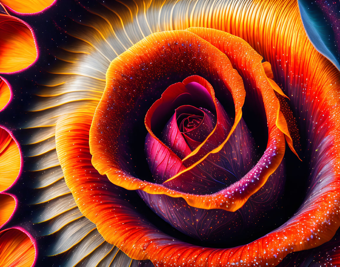 Fiery color gradient rose in cosmic digital art