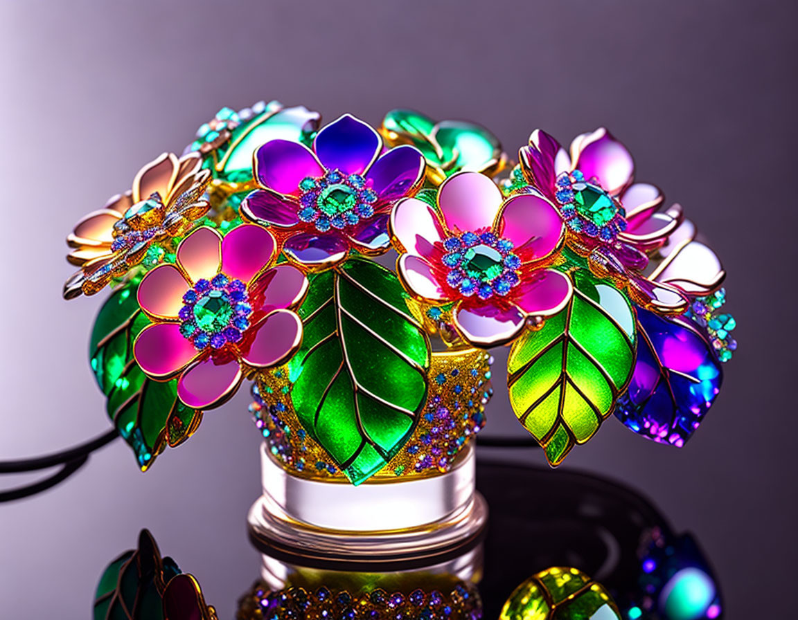 Colorful Glass Flower Bouquet with Jewel-like Details