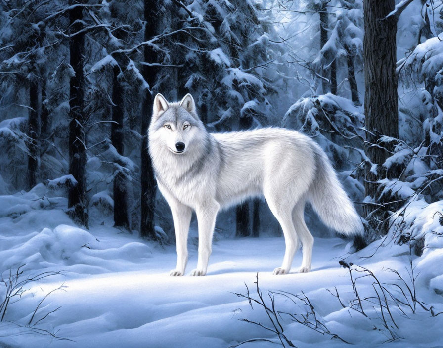 Solitary Gray Wolf in Snowy Forest Clearing
