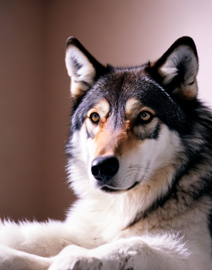 Siberian Husky with piercing eyes in soft light